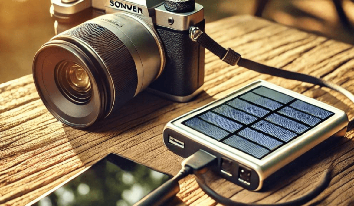 Camera Charging with a Portable Solar Charger Outdoors